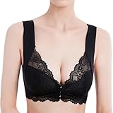 Ahigh BH Damen Ohne Bügel, Women's Push Up Bra mit Vorderverschluss, Nahtloser Bustier Damen Spitze Comfy BH Deep V Neck Seamless Bra S