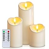 Homemory Wasserdicht Outdoor Flammenlose Kerzen mit Timer und Fernbedienung, Batteriebetriebene LED-Kerzen, Realistische Fake-Kunststoff-Kerzen für Hochzeit, Festival, Home Decor, 3er-Set