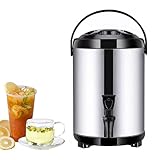 SZPLLZY 6L/8L/10L/12L/14L Kesselwärmer Kaffeekanne Edelstahl Heißwasserkessel Spender mit Deckel und Zapfhahn, Milchteeeimer Isolierfass für Heißwasser oder Getränke/Schwarz/8L