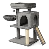 Amazon Basics Mehrebenen-Kletterturm für Katzen und Kätzchen, mit Kratzstämmen, 31.1 Häuschen, FSC-Zertifiziert, M – 79cm (H), Grau