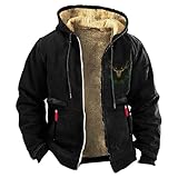 VaiKanhai Men's Fall and Winter Solid Color Zipper Open and Double Side Pockets Thick Warm Hooded Casual Padded Jacket Mantel Schwarz Herren (Black, M)
