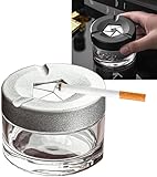 iksya Drehaschenbecher mit Deckel - Winddichter Aschenbecher Glas Sturmaschenbecher Tragbar für Home Office Balkon Partys Outdoor Drinnen und Draußen(Silver A)