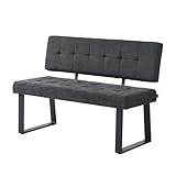 B&D home® Sitzbank Sigfrid 120 cm, Anthrazit – Esszimmerbank mit Rückenlehne, gepolsterte Stoffbank aus Strukturstoff, stabiles Metall-Kufengestell, modernes Design – Bank für Esstisch/Küche/Flur