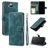QiongniAN kompatibel mit Sony Xperia 10 Hülle Leder,PU Leder Flip schützende Handytasche kompatibel mit Sony Xperia 10 I3113 I4113 I4193 I3123 Handyhülle Green