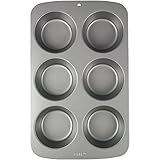 PME Große antihaftbeschichtete Muffinform mit 6 Löchern aus Karbonstahl, Silver