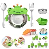 Csgood Besteck Set für Kinder, 10 teilig Kinderbesteck Set einbeziehen Gabel, Löffel, Salatdressing Behälter, Ausstechformen, Kinder Schalen(Kleiner Frosch)