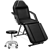KEEPREAPER Massageliege Kosmetikliege klappbar höhenverstellbar 3 Zone mit kosmetikhocker 78cm Breit Massagebett aus PU-Leder belastbar bis 270kg, Schwarz