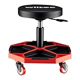 Wiltec Werkstatthocker mit Ablage, Rollhocker höhenverstellbar 37-52 cm, gepolsterter Hocker mit Rollen bis 136 kg