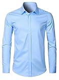 Elegancity Herren Hemd Langarm Einfarbig Businesshemd Regular Fit Freizeithemd Elastisches Business Shirt Hellblau, L