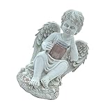 FONDOTIN Dekorative Lichter solar Powered solarbetrieben hausdeko solarlichter Gartenstatuen im Freien Ornament solarleuchten für außen Licht der Engelsstatue Gartenschmuck aus Harz Weiß