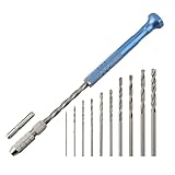 Eawfgtuw Blue Extended – Automatischer Handbohrer mit 0,5–3 mm Bohrer-Set für Holz, Kunststoff, Knochenhörner, Bernstein, Olivengrube, Walnüsse – Doppelfutter-Design, 190 mm Länge