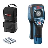 Bosch Professional Ortungsgerät D-tect 120 (4 x AA Batterien, max. Ortungstiefe für Kunststoffrohre/Holzunterkonstruktion/spannungsführende Leitungen/Eisenmetalle: 60/38/60/120/120 mm, Schutztasche)