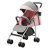MUL-BOUTIQUE Kompakter Kinderwagen, 0 bis 4 Jahre (30 kg max), leicht (4,11 kg), Buggy für Babys, Komfort, faltbar, kompakt und neigbar, mit Baumwolle, Getränkehalter, Sonnenblende (Rosa)