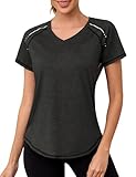 Gyabnw Sportshirt Frauen Kurzarm Leichtes Atmungsaktiv Funktions Sport Oberteile Damen V-Ausschnitt Sport Top Für Fitness Laufshirt Yoga