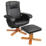 SVITA Charles Relaxsessel TV Sessel Wohnzimmersessel Drehsessel Hocker Beinablage Fernsehsessel Drehstuhl Lesesessel Schwarz Indoor