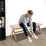 Apriltop 128x45x45.5cm Schuhbank für 3 Personen, Essbank aus Holz und Kunstrattan, bis 200 kg, für Eingangsbereiche, Flure, Küchen, Esstische, Schlafzimmer (Kirschholzfarbe)