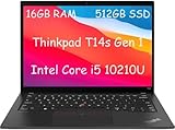 Lenovo Thinkpad T14s Gen 1 Business Laptop, 14' FHD Notebook, Intel Core i5-10210U, 16GB DDR4, 512GB NVMe SSD, Windows 11 Pro (Generalüberholt)