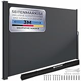 KESSER® Seitenmarkise ausziehbar Markise 180 x 300 cm Blickdicht Sichtschutz & Windschutz für Garten Balkon & Terrasse, Seitenrollo mit Wandhalterung, inkl. Wettercover Dunkelgrau