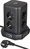 Brennenstuhl Steckdosenturm 8-Fach mit USB (Steckdosenblock 8-Fach mit 4X USB, Steckdosen in 45°-Anordnung, 2m Kabel) schwarz