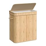 SONGMICS Wäschekorb mit Deckel, Bambus-Wäschekorb, abnehmbar, maschinenwaschbar, Wäschekorb, mit Griffen, 26,4 Gallonen, für Waschküche, Schlafzimmer, Badezimmer, natürliches Beige ULCB063N01
