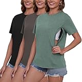 Love2Mi 3er/4er Set Stillshirt mit verstecktem Reißverschluss Stillöffnung kurzen Umstandstop Stillen T-Shirt für Schwangere