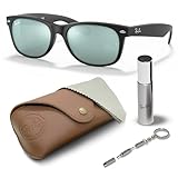 Ray-Ban RB2132 New Wayfarer Flash SONNENBRILLEN-SET | Exklusiv-Etui und Care-Kit | Matte Black/Silver Flash