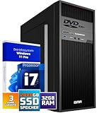 Ultra Max Intel i7 PC - Schneller Rechner + Computer für Büro & Home Office mit 32GB RAM/Arbeitsspeicher - 2000GB SSD - DVD+RW - USB3.0 - WiFi 600 und Bluetooth 5 - Win 11 Pro