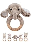 wunderwunsch® - Personalisierter Beißring Baby - Niedlicher Greifling für Baby's ab 0 Monate - Babyrassel mit Name als Baby Geschenk für Mädchen und Jungen (Elefant,ohne Gravur)