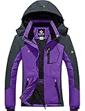 GEMYSE Damen Wasserdichte Winddichte Skijacke Winterjacke Wanderjacke Hardshelljacke Regenjacke mit Kapuze (Lila Grau,M)