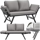 tectake® Rattan Loungesofa und Sonnenliege, Gartenmöbel, Lounge Möbel Outdoor, Sitzbank Schlaffunktion, Couch klappbarer Armlehne, Balkonmöbel, Gartenbank, Sofa, Balkon Möbel - hellgrau/schwarz