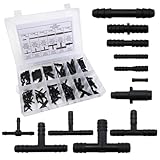 Aoyswuz 113 Stück T-förmiger Schlauchanschluss Schwarzes Nylon Schlauchverbinder Sortiment, 12 Größen für Den Einfachen Gartenschlauchanschluss