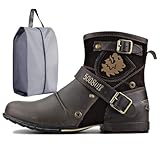CaiHmnsa Moto-Stiefel for Herren, Stiefeletten, modische Lederstiefel mit Reißverschluss, Freizeitschuhe, wasserdichte Motorradstiefel, Westernstiefel, Übergröße(Coffee,EU 43)