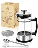 Pro@Home43 French Press Kaffeebereiter 0,6L für 4 Tassen (auch 0,35L), Glas Kaffeepresse, Tee und Kaffeezubereiter, inkl. Edelstahl Kaffeelöffel und Geschenkbox