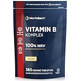 Vitamin B Komplex Hochdosiert | Alle 8 B-Vitamine: B1, B2, B3, B5, B6, B7, B9 und B12 | 1 Jahr Vorrat - 365 Vegane Tabletten | by Horbaach