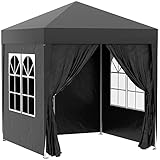 2 x 2 m Pop-Up-Pavillon, winddichter und wasserdichter tragbarer Hochleistungs-Pop-Up-Pavillon, faltbares Gartenpavillon-Partyzelt mit 4 Seitenwänden und Fenstern, einschließlich Tragetasche