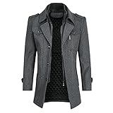 YOUTHUP Herren Wintermantel Wolle Winter Kurzmantel Mittellang Wollmantel Kurz Winterjacke für Business Freizeit, Grau-Dick, XXL