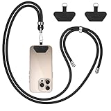 COCASES Handyband Universal mit 2 Pads, Handy Lanyard zum Umhängen mit 2 Stück Patchs, Handygurt aus Nylon kompatibel mit jeden Smartphones, Umhängenband Abnehmbar für meisten Hülle Dunkelschwarz