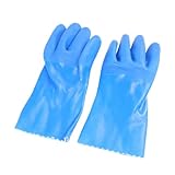 DEARMAMY 2 Paar Blaue PVC Arbeitshandschuhe Wasserfest Rutschfest mit Frosted Oberfläche Öl Säurebeständig Verschleißfest Langärmelig für Industrie Outdoor einsatz