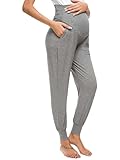 Jydiazi Umstandshose Jogginghose Über Dem Bauch Schwangerschaft Hose Weit Laufen Freizeit Workout Sweatpants Mit Taschen Grau S