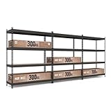 baudim - 3er Set Schwerlastregal, Fachlast 1200kg, Robustes Lagerregal, Stahlregal, Lastenregal, Garageregal,Weitspannregal, Keller, Werkstatt, Schwarz, 180x160x60
