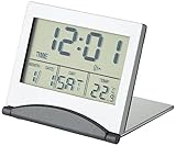 TFA Dostmann Digitaler Reisewecker, 98.1054, multifunktional, Timer und Stoppuhr, Datum, Wochentag und Temperatur, Silber