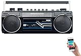 auvisio Kassettenrecorder: Retro-Boombox mit Kassetten-Player, Radio, USB, SD & Bluetooth, 8 Watt (Retro Kassettenrecorder, Radiokassettenrecorder, Kassettendeck)