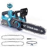 Akku Kettensäge 12 Zoll, Elektro Kettensäge kompatibel mit Makita 18V Akku | 1000W Bürstenloser Motor | Automatische Kettenschmierung | Werkzeuglose Kettenspannung | 30cm Schwertlänge (ohne Akku)