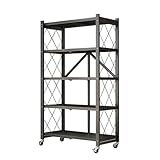 5-stöckiges faltbares Lagerregal mit Rädern, robustes Regal, mobiles Metall-Klappregal, keine Montage für Küche, Garage und Waschküche, Badezimmer, Werkzeugorganisation