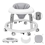 Baby Lauflernhilfe, Anti-Collision Design One-Touch Folding Baby Walker, Anti-Roll 8-Rad-Rundfahrwerk, 7-Gang höhenverstellbar, mit großem Essteller und Bremse für 6-18M (Grau)