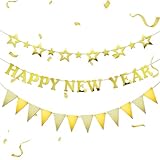 Happy New Year Girlande Silvester Deko 2026 Gold, Glitzer Silvester Deko 2026 Girlande Banner, Neujahr Deko 2026 Kranz für Silvesternacht Dekoration,2026 Silvesternacht Party Deko Zubehör