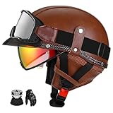 Deutscher Retro-Jethelm, ECE-zertifizierter offener Motorradhelm mit Visier und herausnehmbarem Innenfutter, Unisex-Retro-Scooterhelm für Erwachsene. C,M:55-56CM