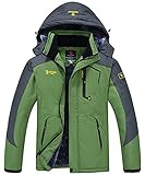 donhobo Herren Schneejacke Winddicht Wasserdichte Skijacken Winter Fleecejacken mit Kapuzen Regenmantel Outdoor Wanderjacke(Grün,L)
