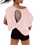 Fhniepan Oberteil mit offenem Rücken für Damen, übergroß, kurzärmelig, Workout-T-Shirt, rückenfrei, Y2K, athletisch, bauchfrei, Lauf-T-Shirts, Pink, Groß