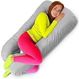 Amilian XXL Stillkissen - Nursing Pillow - Seitenschläferkissen mit Bezug, Lagerungskissen für Schwangerschaft, Schlaf und Stillzeit – waschbarer Bezug - Silberne Eleganz